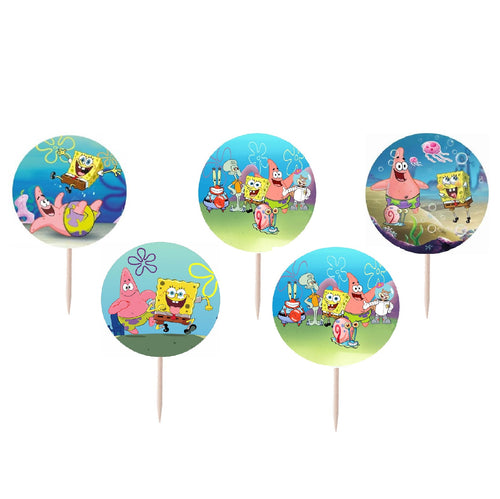 Set Scobitori Cupcake Toppers Candy Bar Round Muffin Prajituri Disney Sponge Bob Buretelul